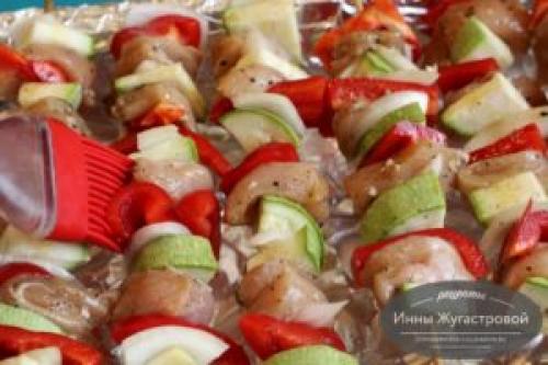 Как правильно подавать шашлычки из куриного филе. Куриные шашлычки с кабачком, луком и сладким перцем на шпажках в духовке