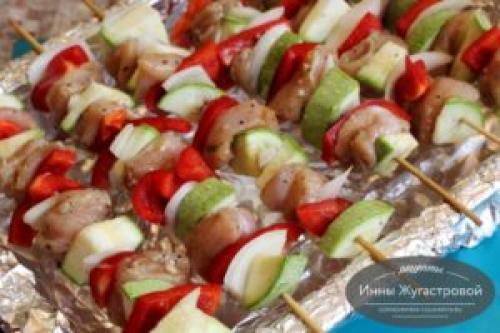 Как правильно подавать шашлычки из куриного филе. Куриные шашлычки с кабачком, луком и сладким перцем на шпажках в духовке