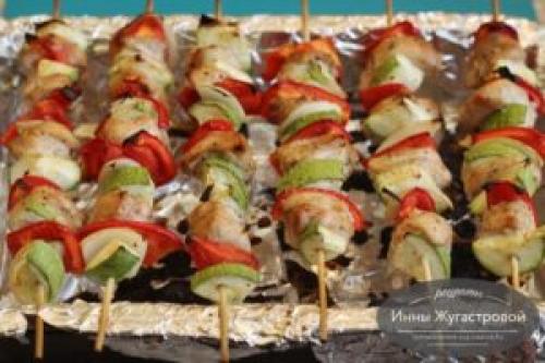 Как правильно подавать шашлычки из куриного филе. Куриные шашлычки с кабачком, луком и сладким перцем на шпажках в духовке