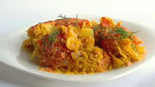 Минтай с овощами на пару в мультиварке. С овощами