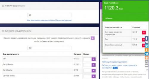 Таблица калорий и упражнений. Калькулятор расхода калорий
